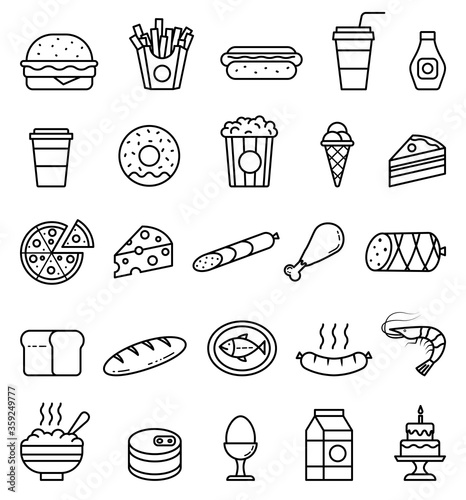 Vector food illustrations. Isolated outline icons set