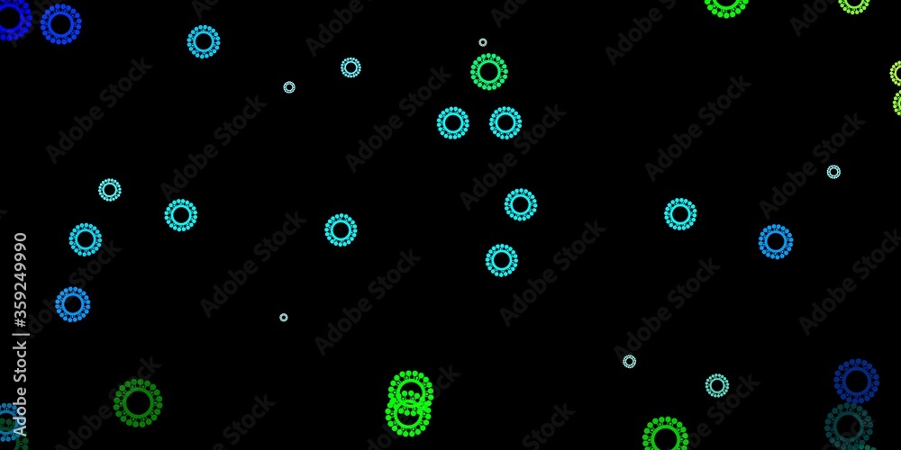 Dark blue, green vector pattern with coronavirus elements. Dark blue, green vector pattern with coronavirus elements.