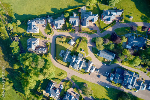 Luxury countryside rural village aerial view from above in Renfrewshire Scotland UK