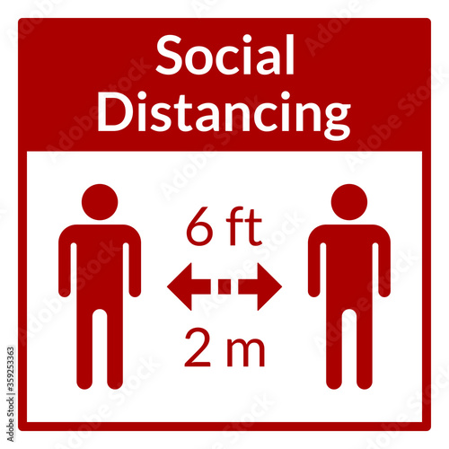 Social Distancing Keep a Safe Distance of 2 Metres 6 Feet Square Icon. Vector Image.