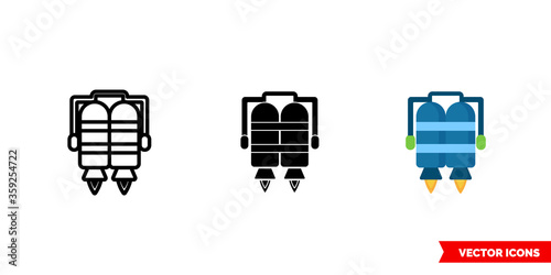 Jet pack icon of 3 types. Isolated vector sign symbol.