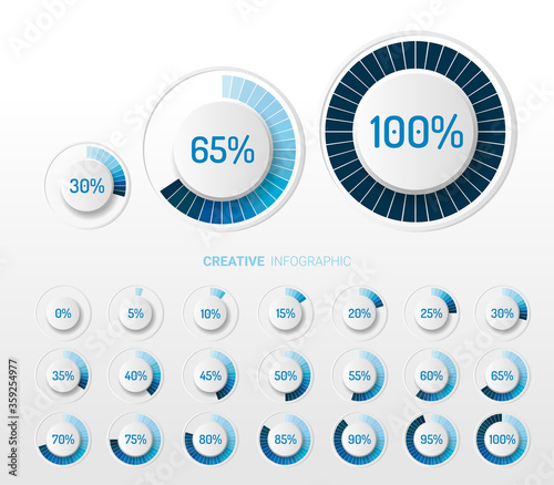 Set of circle percentage blue color diagrams for infographics.