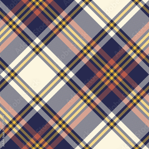 Tartan plaid pattern. Blue, brown, yellow seamless check plaid vector graphic for skirt, blanket, duvet cover, throw, carpet, rug, or other modern autumn winter textile print.