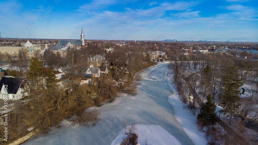 Aerial view of Terrebonne city in winter, Quebec, Canada