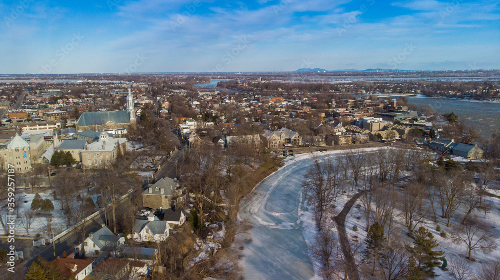 Obraz premium Aerial view of Terrebonne city in winter, Quebec, Canada