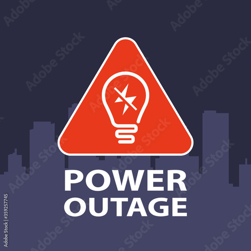 triangular sign power outage in the city. flat vector illustration.