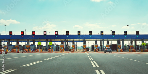 automatic point of payment on a toll road. turnpike. photo