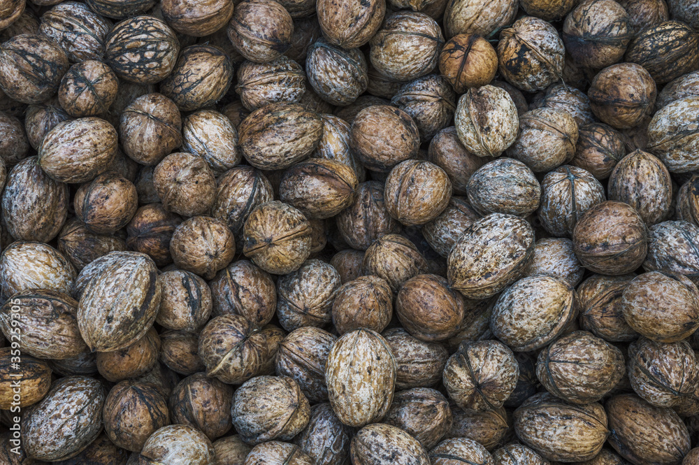 Background of inshell walnuts close-up Background of inshell walnuts close-up