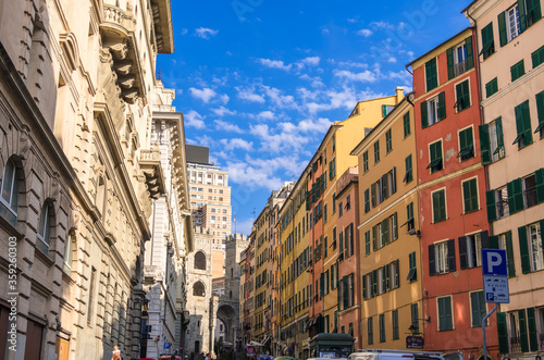 Beautiful views of old buildings and streets in Genoa, region of Liguria, Italy