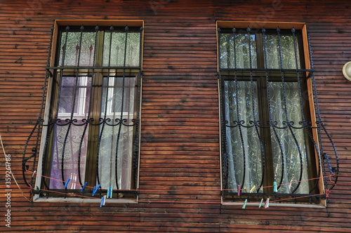 old wooden window in old asian city photo