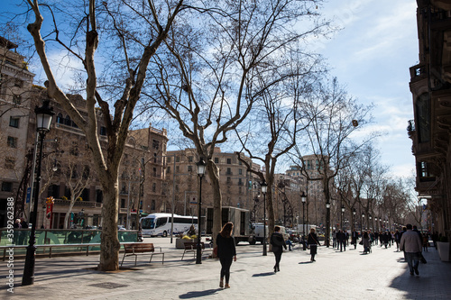 Photography Famous Passeig de Gracia Avenue in Barcelona Spain