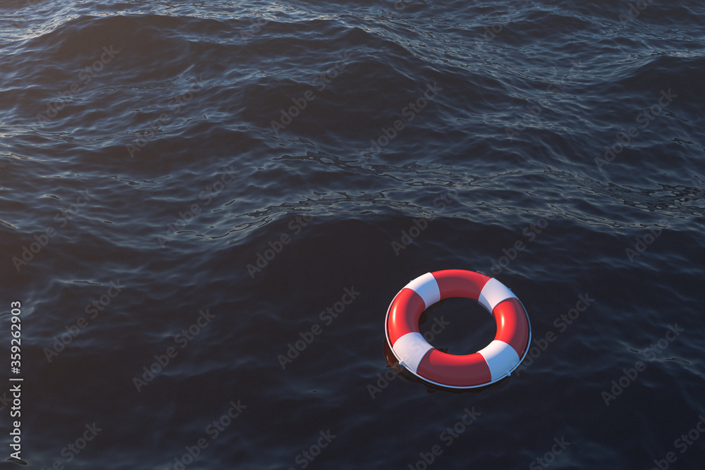Naklejka premium Life buoy on the ocean surface, 3d rendering.