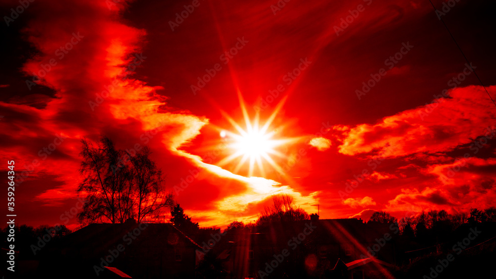 Sunset and sky tinted red Sunset and sky tinted red