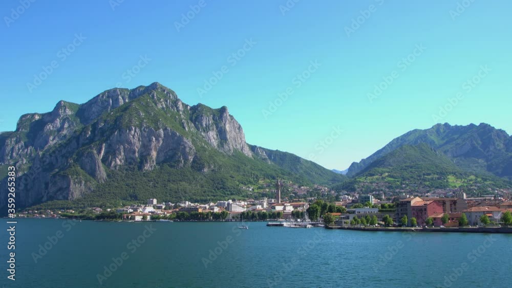 Spectacular aerial view of the city of Lecco, on the shores of Lake Como. 4K Spectacular aerial view of the city of Lecco, on the shores of Lake Como. 4K
