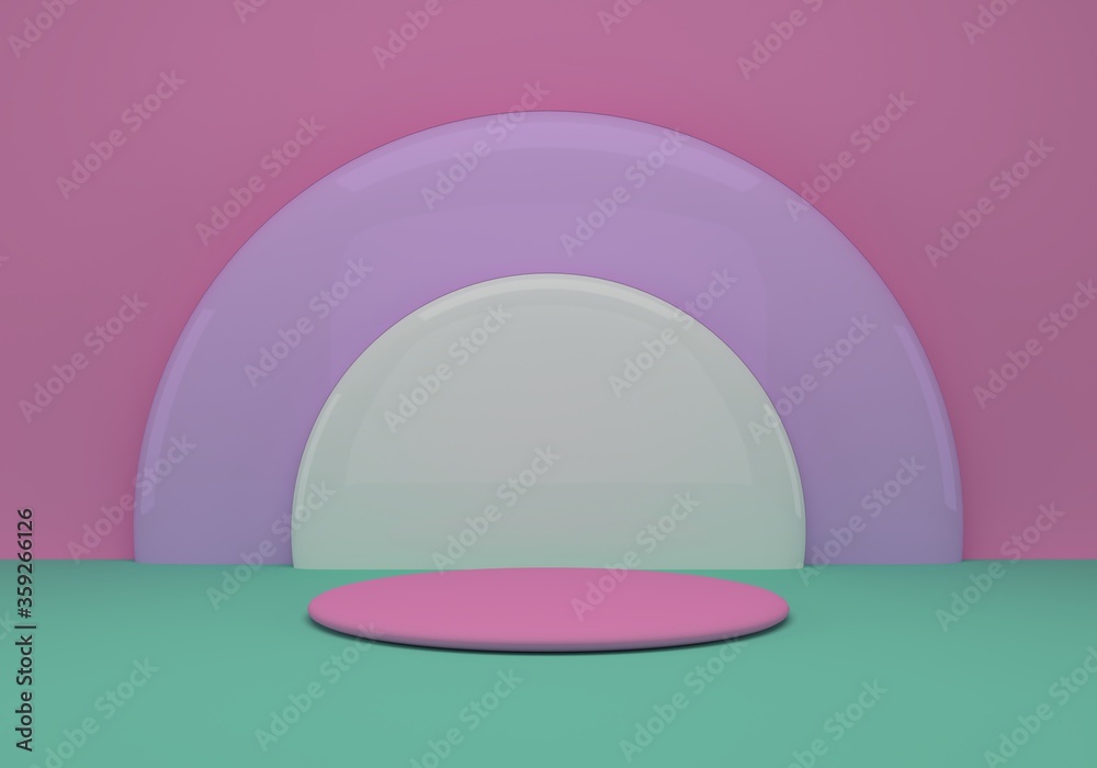 3d rendering studio with geometric shapes, podium on the floor. Platforms for product presentation, mock up background. 3d rendering studio with geometric shapes, podium on the floor. Platforms for product presentation, mock up background.