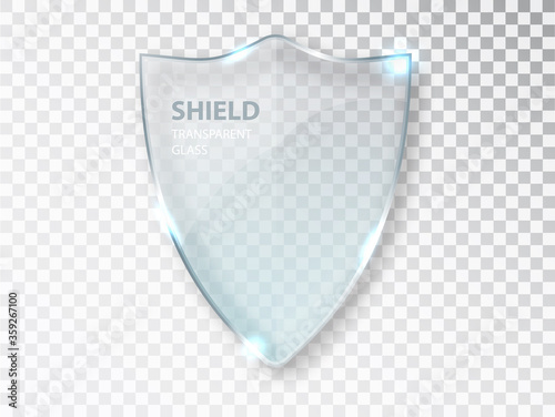 Glass shield sign on transterent background. Security glass label. Glass shield sign. Privacy transparent banner shield