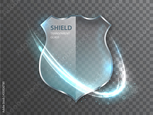 Glass shield sign on transterent background. Safety badge protection icon. Defense safeguard sign.