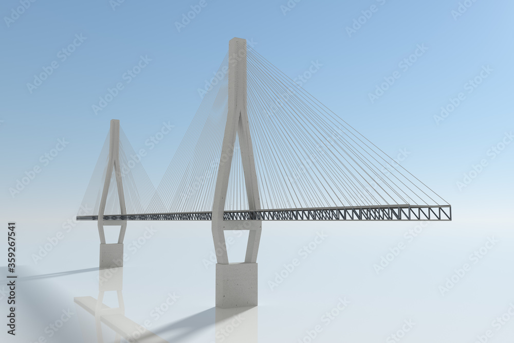 Fototapeta premium Suspension bridge with white bridge, 3d rendering