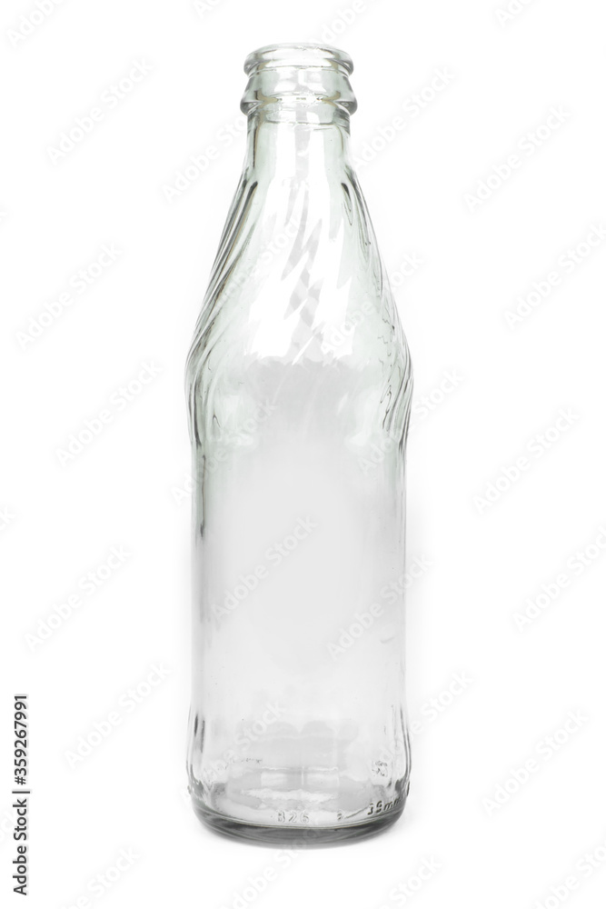 colorless empty glass bottle, on white background. glass bottle isolated