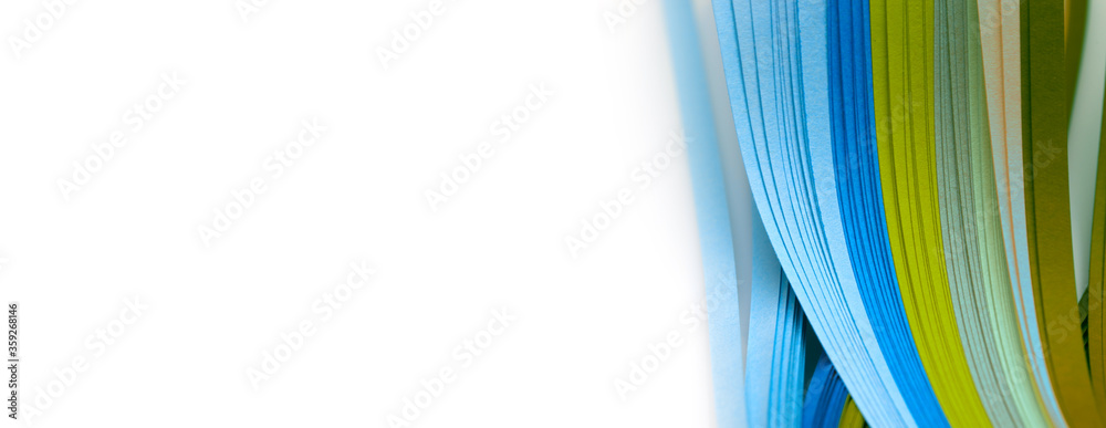 Fototapeta premium Abstract gradient blue color wave curl strip paper horizontal background.