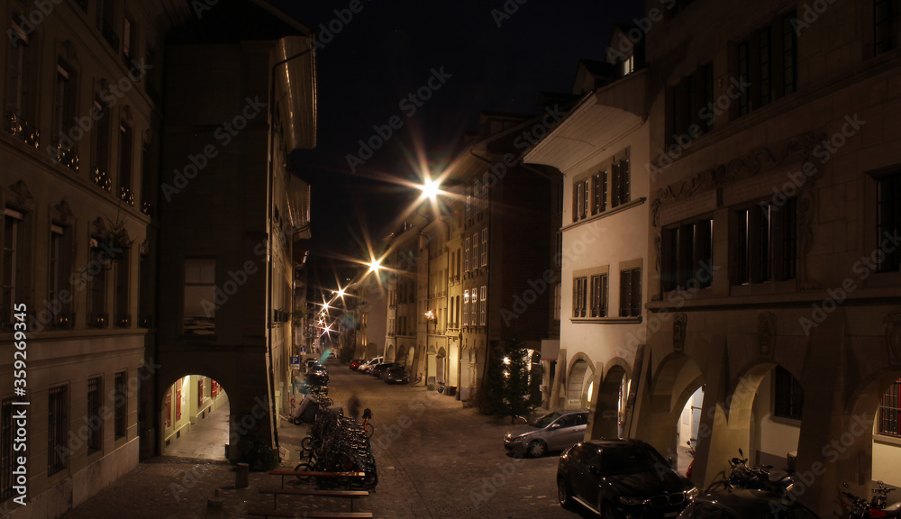 Bern, Switzerland - January 8, 2020: old city street at night