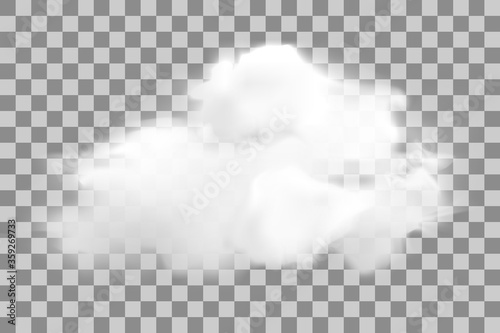 Realistic white cloud with trasparency on checkered background