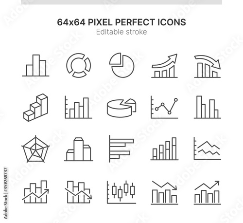 Simple Set of Icons Related to Graph. Contains such icons as Pie Chart, Candle Stick Chart, Increase - Decrease and more. Lined Style. 64x64 Pixel Perfect. Editable Stroke.
