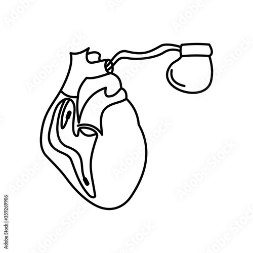 Pacemaker, dual chamber pacemaker diagram icon. 
Heart pacemaker in work. Line design.Pictogram for web page, mobile app, promo. 