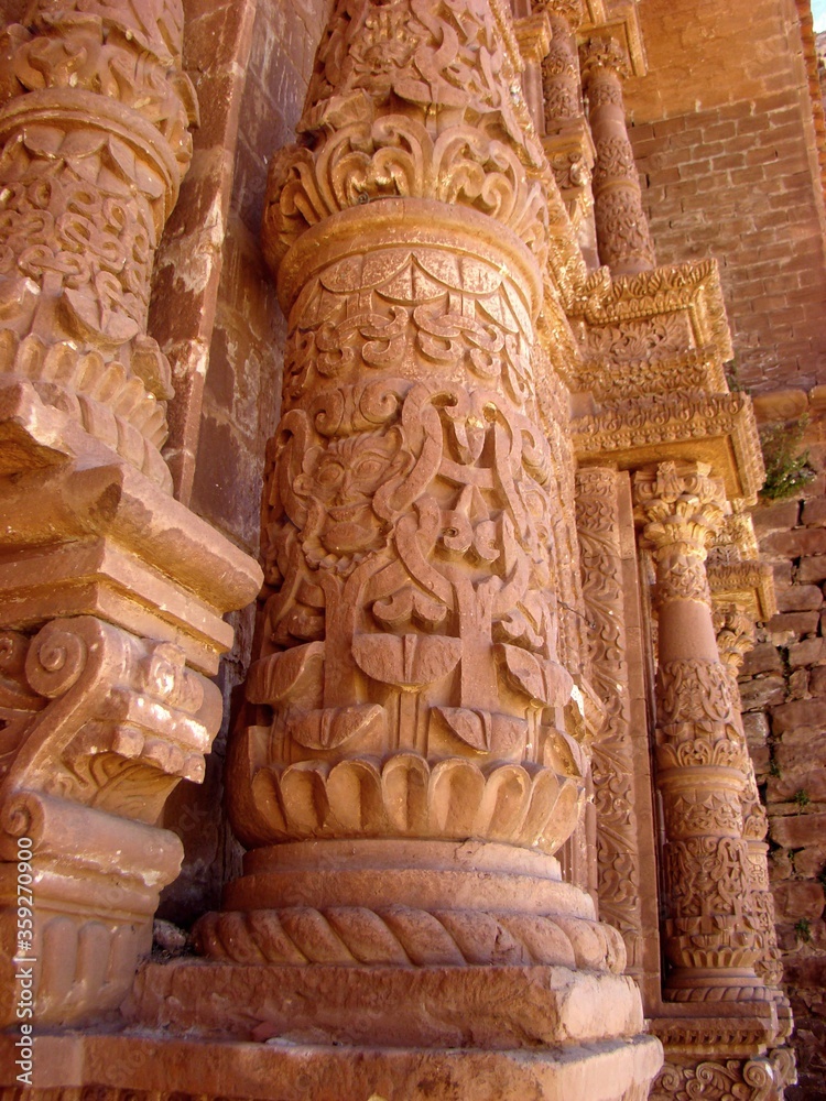 Door of the church San Pablo y San Pedro (Andean baroque) in Zepita, Lake Titicaca, Peru