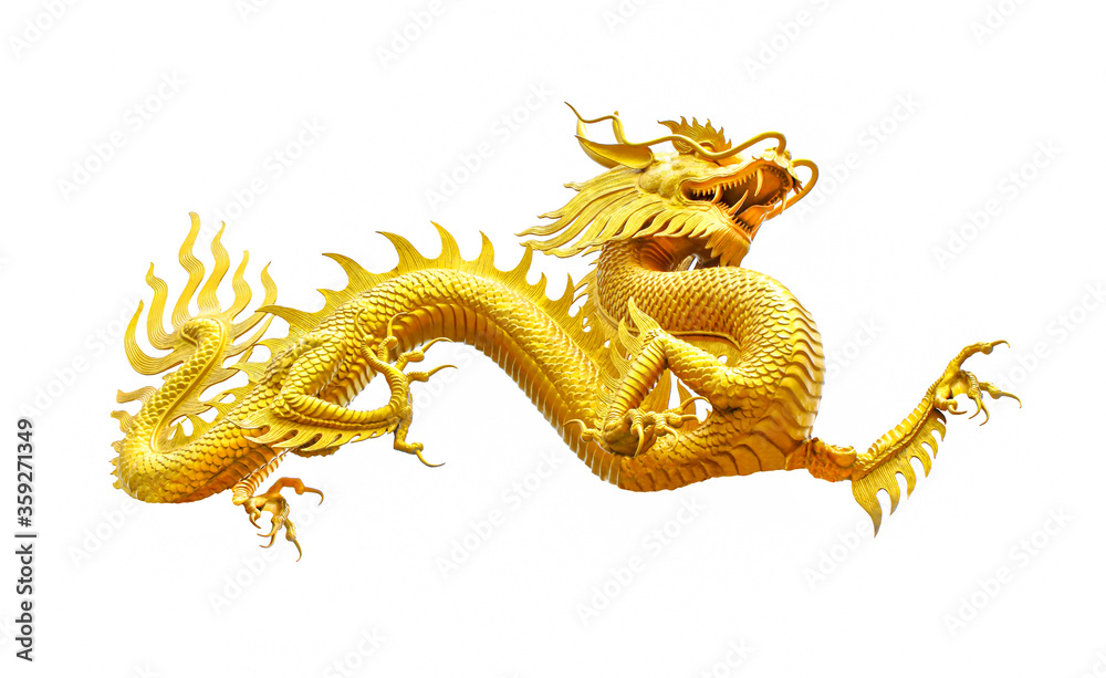Chinese golden dragon isolated on white with clipping path
