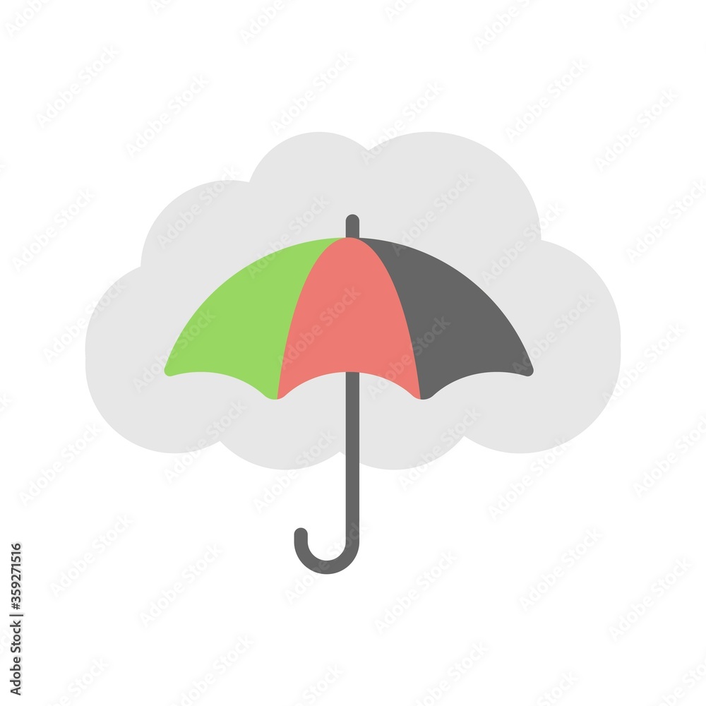 Cloud with umbrella sign. Cloud protection icon in flat design style.