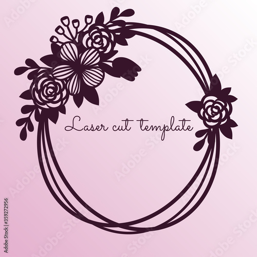 Oval frame with tender wildflowers. Laser cutting template suitable for decorations, cards, interior decorative elements.