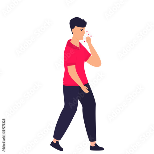 COVID-19. Coronavirus epidemic. A man coughs spreading the virus around him. Viral infectious disease