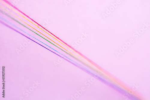 LGBT flag hearts, LGBTQ+ Pride symbol. blurred focus thread of rainbow colors