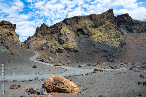 View inside the crater of El Cuervo Volcano - Lanzarote, Canary Islands, Spain