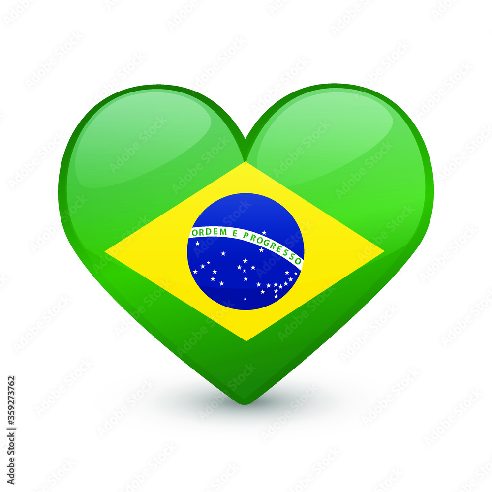 Obraz premium Brazil Flag Heart Love Emoji Icon Object Symbol Gradient Vector Art Design Cartoon Isolated 