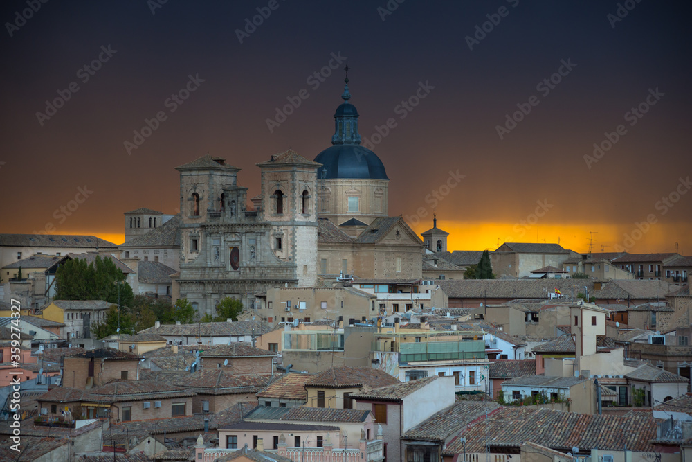 Panoramic view of Toledo city with San Ildefonso Church in the background - Toledo, Spain