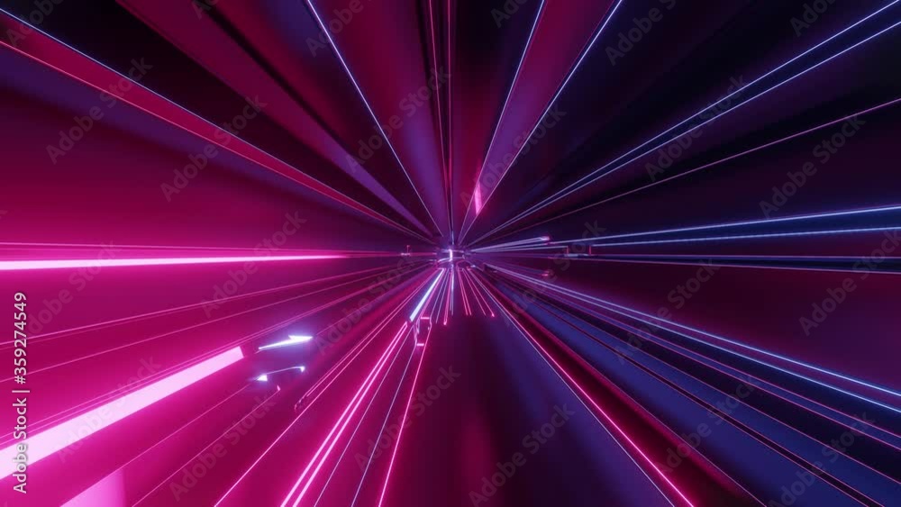 4k looped abstract high-tech tunnel with neon lights, camera flies through tunnel, purple neon lights flicker. Sci-fi background in the style of cyberpunk or high-tech future. Futuristic background 9