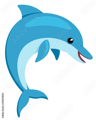 Dolphin smiling on a white background. The character