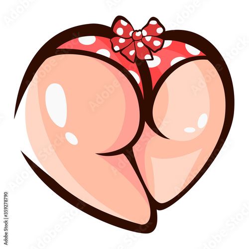 Close-up sexy naked woman booty ass in  cute lingerie. Vector Illustration. Sexy ass in  short shorts. Sexy back. Women's naked sports booty back view. Pumped up ass. Hot intimate sticker.