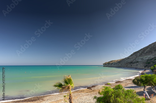 Beautiful hidden beach with transparent crystalline water in Cyprus