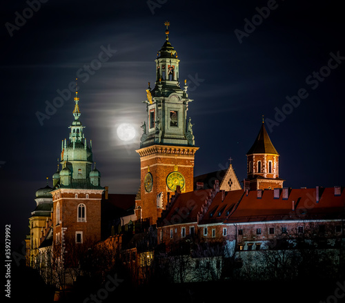 Full moon over the Wawel Castle, Cracow, Poland