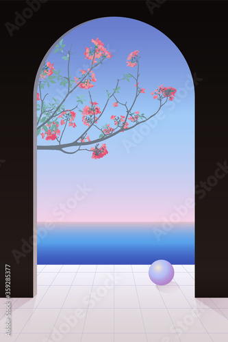 surreal tropical Pink trumpet tree door arc