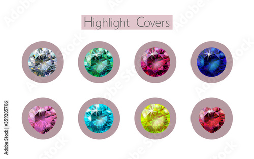 3D realistic romantic emerald sapphire diamond gem social media cover. Highlights stories template. Valentine love date glowing gemstone ruby concept vector illustration