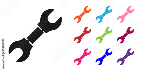 Black Wrench spanner icon isolated on white background. Set icons colorful. Vector Illustration