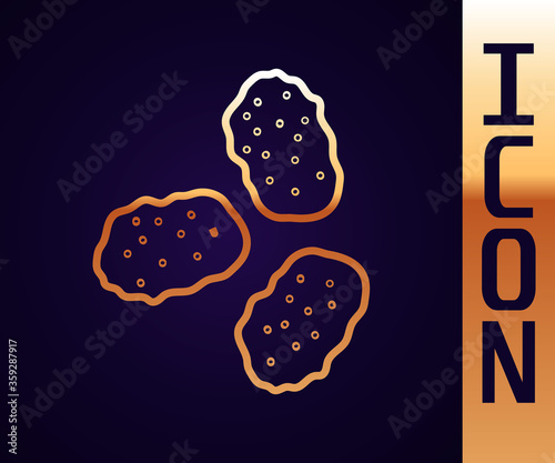Gold line Chicken nuggets icon isolated on black background.  Vector Illustration