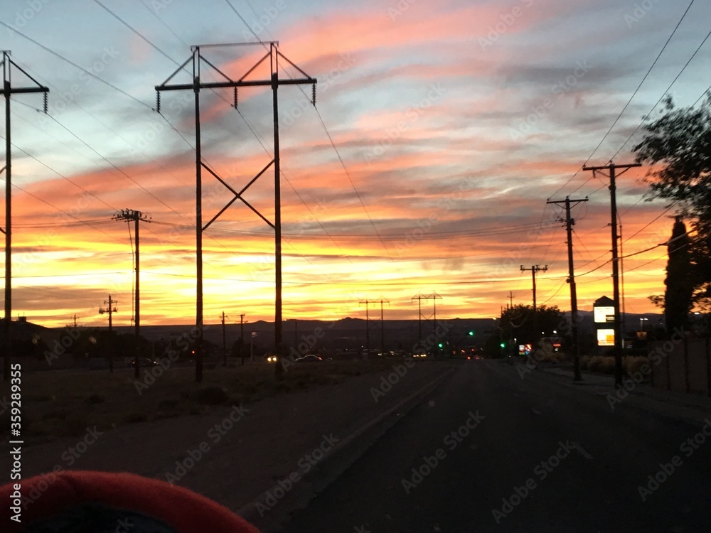 power lines at sunset