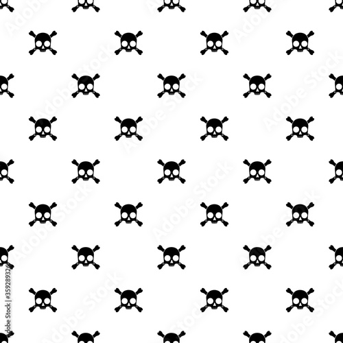 Skull and crossbones square seamless pattern on white background. Vector illustration.