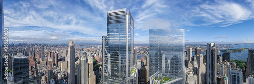 Aerial view of New York Manhattan with skyline and lower downtown. 