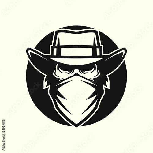 Dead man in mask and cowboy hat in circle